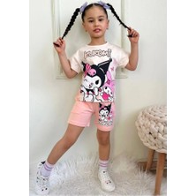 Pjkskt Kuromi Desenli Somon Şortlu Kız Çocuk Kısa Kol Takım 7532-S