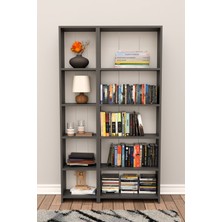 10 Raflı Kitaplık Kütüphane Hareketli Raflı Dekoratif Kitaplık-Antrasit