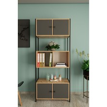 Moli Metal Ayaklı 5 Raf 4 Kapaklı Kitaplık Atlantikçam- Antrasit