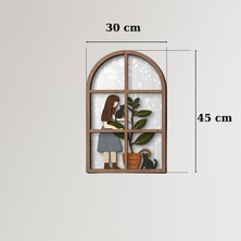 Kedi ve Kız Figürlü El Yapımı Ahşap Dekoratif Duvar Tablosu - 3D Tasarım Bohem Ev Dekorasyonu