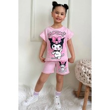 Pjkskt Kuromi Desenli Pembe Şortlu Kız Çocuk Kısa Kol Takım 7535-P