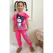 Pjkke Kuromi Desenli Fuşya Eşofmanlı Kız Çocuk Kısa Kol Takım 3-10 Yaş 7456-F
