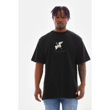 Unisex Baskılı Oversize T-Shirt - Siyah