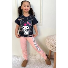 Pjkke Kuromi Desenli Somon Eşofmanlı Kız Çocuk Kısa Kol Takım 3-10 Yaş 7411-S