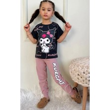 Pjkke Kuromi Desenli Gül Kurusu Eşofmanlı Kız Çocuk Kısa Kol Takım 3-10 Yaş 7411-GK
