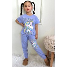 Pjkke Unicorn Desenli Lila Eşofmanlı Kız Çocuk Kısa Kol Takım 3-10 Yaş 7459-L