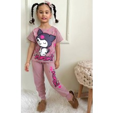 Pjkke Kuromi Desenli Gül Kurusu Eşofmanlı Kız Çocuk Kısa Kol Takım 3-10 Yaş 7456-GK
