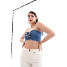 Markapia Blue White Kadın Jean Yelek