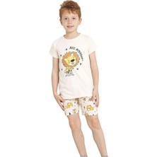 Elmkp Bej Arslan Desen Erkek Çocuk Şortlu Pijama Takımı 3-10 Yaş 3104-1
