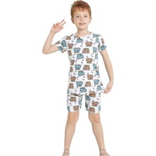 Elmkp Ekru Safari Desen Erkek Çocuk Şortlu Pijama Takımı 3-10 Yaş 3103-1