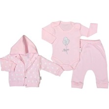 Balonlu 3lü Kız Bebek Takım %100 Pamuk Pembe 1206-P