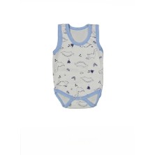 %100 Pamuk Geniş Askılı Dinazorlu Çıtçıtlı Bebe Zıbın 0-36 Ay Mavi 118755-M