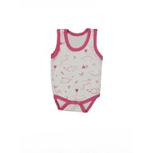 %100 Pamuk Geniş Askılı Dinazorlu Çıtçıtlı Bebe Zıbın 0-36 Ay Fuşya 118755-F