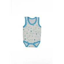 %100 Pamuk Geniş Askılı Dinazorlu Çıtçıtlı Bebe Zıbın 0-36 Ay Turkuaz 118755-T