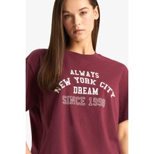 DeFacto Oversize Geniş Kalıp Bisiklet Yaka Baskılı Kısa Kollu Tişört E9741AX25AU