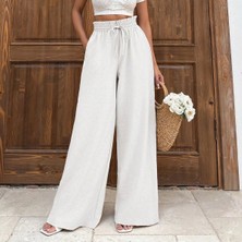 Keten Bağcıklı Beyaz Pantolon