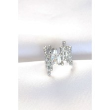 Sinerji Shop Silver Renk Tırtıklı Kalın Baget Taş Tasarım Ayarlanabilir Yüzük - TJ-BYK3104