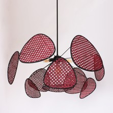 Mylamp Bulut Bordo Doğal Hazeran Avize 75X35 Cm, 9+1 Yaprak ve 3+1 Duylu