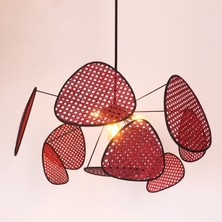 Mylamp Bulut Bordo Doğal Hazeran Avize 75X35 Cm, 9+1 Yaprak ve 3+1 Duylu
