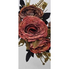 Yasima Haki Yapraklı Nar Çiçeği Rengi Buket Kokusuz Kumaş Vazo Süsü Kiremit Renkli Modern Dekor