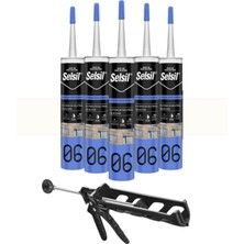 Selsil Nötr Cephe Silikonu 300 ml Şeffaf (5 Adet), Plastik Tabanca