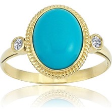 Fasek Gold Vintage Firuze Taşlı 925 Ayar Gümüş Yüzük-Otantik Firuze Taşlı Gümüş Yüzük-Hediye Gümüş Yüzük