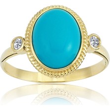 Fasek Gold Vintage Firuze Taşlı 925 Ayar Gümüş Yüzük-Otantik Firuze Taşlı Gümüş Yüzük-Hediye Gümüş Yüzük