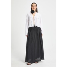 Siyah Beli Gipe Lastikli Vual Astarlı Uzun Etek 29269