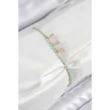 Pirinç Zirkon Taşlı Mavi Boncuklu Model Gold Renk Kadın Bileklik