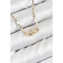 Pirinç Zirkon Taşlı Tifany Model Ezme Zincir Gold Renk Kadın Kolye