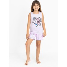 Kız Çocuk Pamuklu Sıfır Kollu Şortlu Pijama Takımı