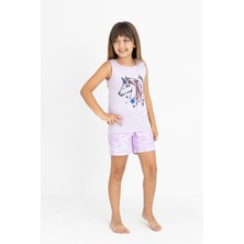 Kız Çocuk Pamuklu Sıfır Kollu Şortlu Pijama Takımı