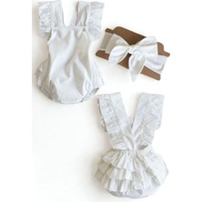 Parla Kids Kız Bebek Beyaz Pamuklu Salopet Bandana Takım