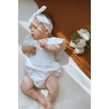 Parla Kids Kız Bebek Beyaz Pamuklu Salopet Bandana Takım