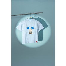 Jantifox Unisex, 100% Koton, Çocuk, Oversize, Janti Fox Patchleriyle Tasarlanabilir Mavi T-Shirt