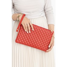 Kadın Kapitone Deri Clutch Portföy Çanta