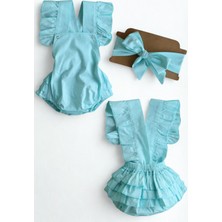 Parla Kids Kız Bebek Mint Pamuklu Salopet Bandana Takım