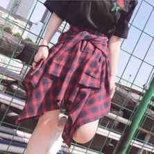 Vintage Harajuku Ekoseli Gömlek Genişletici Hong Kong Tarzı Etek