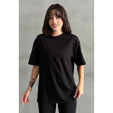 Kadın Büyük Kelebek Baskılı Bisiklet Yaka Oversize T-Shirt