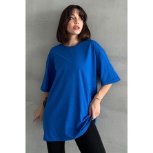 Kadın Büyük Kelebek Baskılı Bisiklet Yaka Oversize T-Shirt