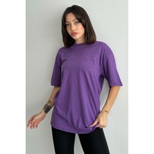 Kadın Büyük Kelebek Baskılı Bisiklet Yaka Oversize T-Shirt