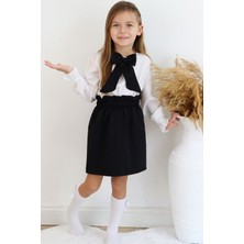 Parla Kids Kız Çocuk Uzun Kollu Siyah Etek Ekru Bluz Fular 23 Nisan Takım