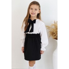 Parla Kids Kız Çocuk Uzun Kollu Siyah Etek Ekru Bluz Fular 23 Nisan Takım