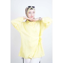 Bayan Gömlek Çapraz Düğmeli Yandan Bağlamalı Kimono Gömlek Sarı