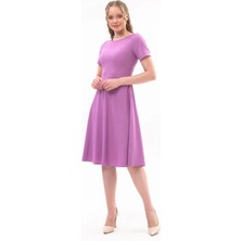 Apsen Kadın Lila Bisiklet Yaka Midi Krep Elbise 4442-110