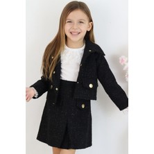Parla Kids Kız Çocuk Carmen Siyah Tüvit Uzun Kollu Düğmeli 23 Nisan Etek Ceket Takım