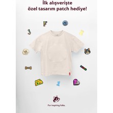 Jantifox Unisex, 100% Koton, Çocuk, Oversize, Janti Fox Patchleriyle Tasarlanabilir Bej T-Shirt