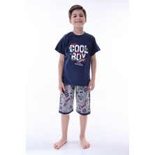 Miniğimin Cicileri (6-11 Yaş) Cool Boy Desenli Erkek  Çocuk kapri takım - Lacivert