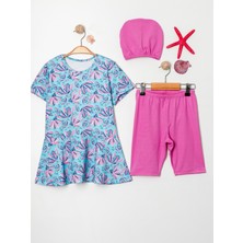 Kız Çocuk Bisiklet Yaka Etekli Mayo ve Tayt Bone Dahildir.