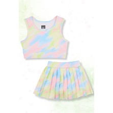  Kız Çocuk Kabartmalı Şort Etekli Crop Sporcu Mayo Takım